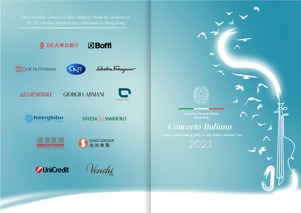 The Consulate General of Italy Wishes to Thank the Sponsors of the 2021 Italian National Day Celebration in Hong Kong