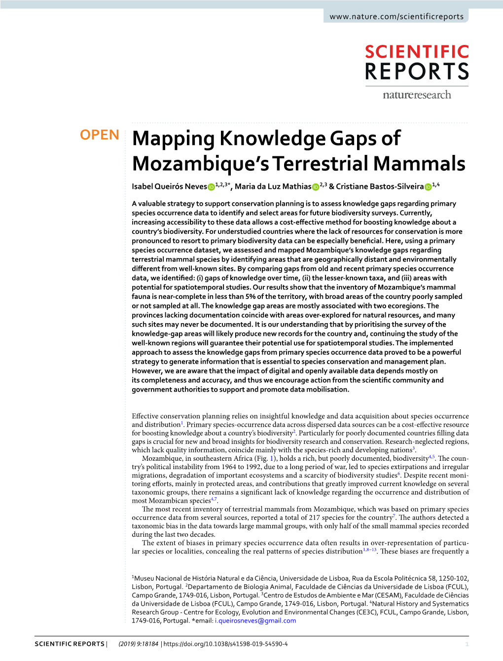 Mapping Knowledge Gaps of Mozambique's Terrestrial Mammals