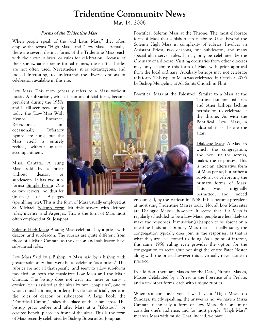 Tridentine Community News May 14, 2006