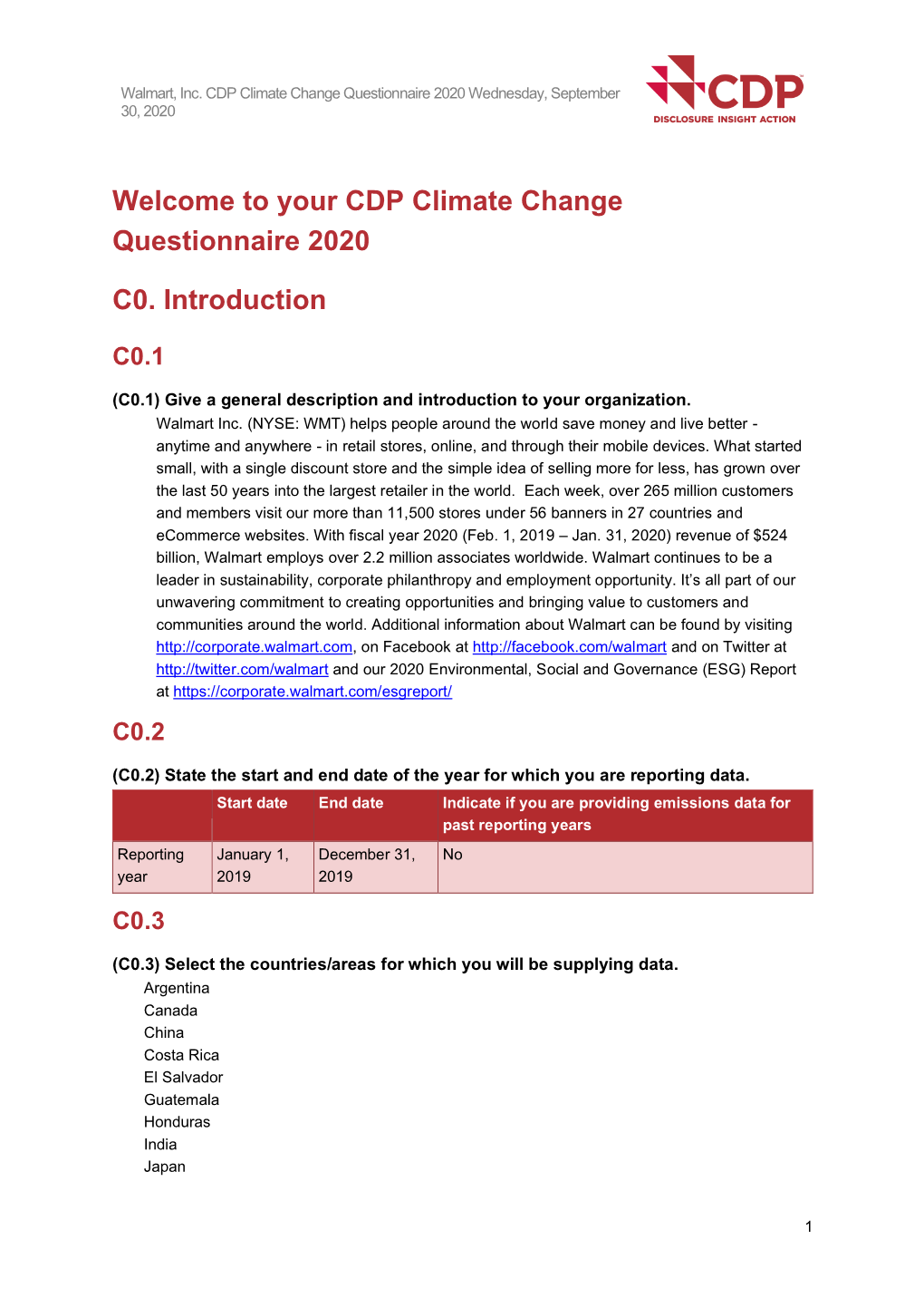 CDP Climate Change Disclosure