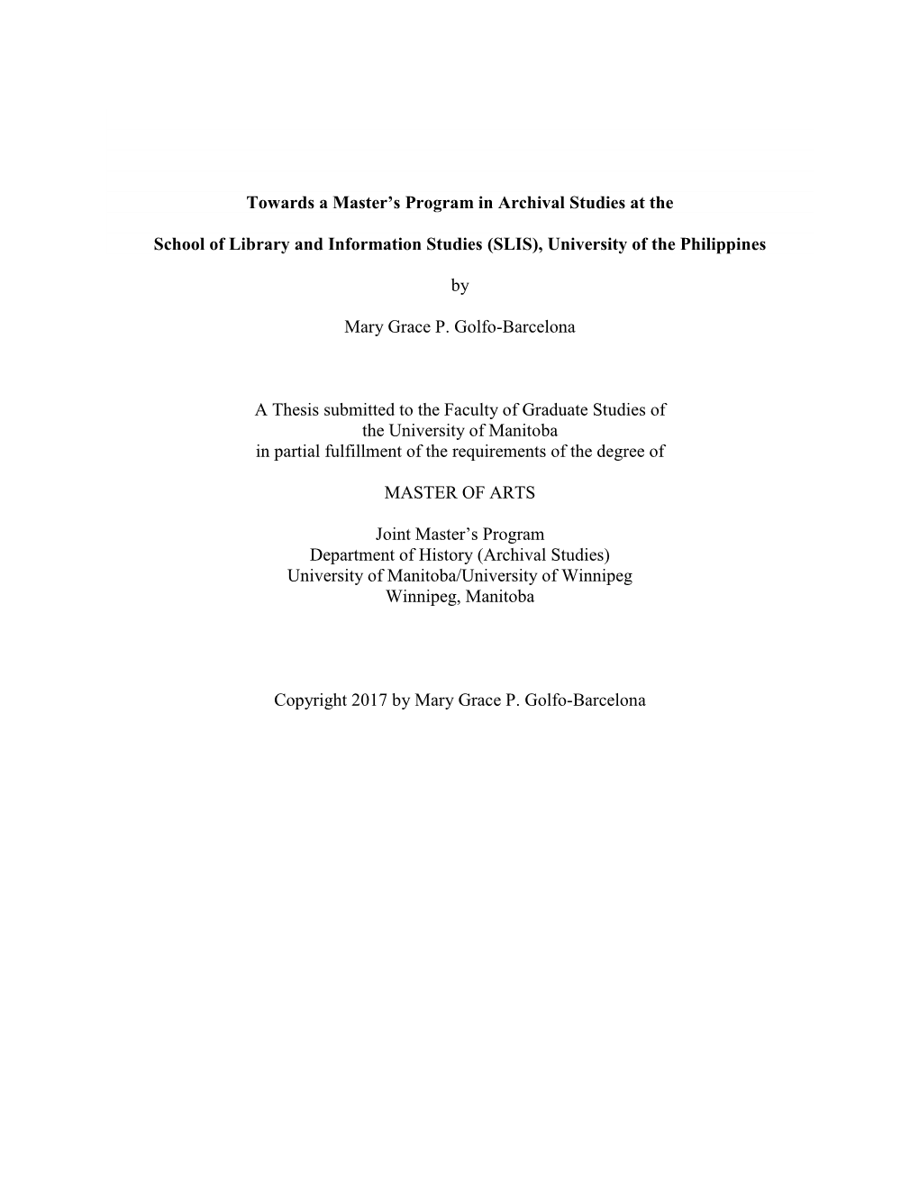 Towards a Masters Program in Archival Studies at The