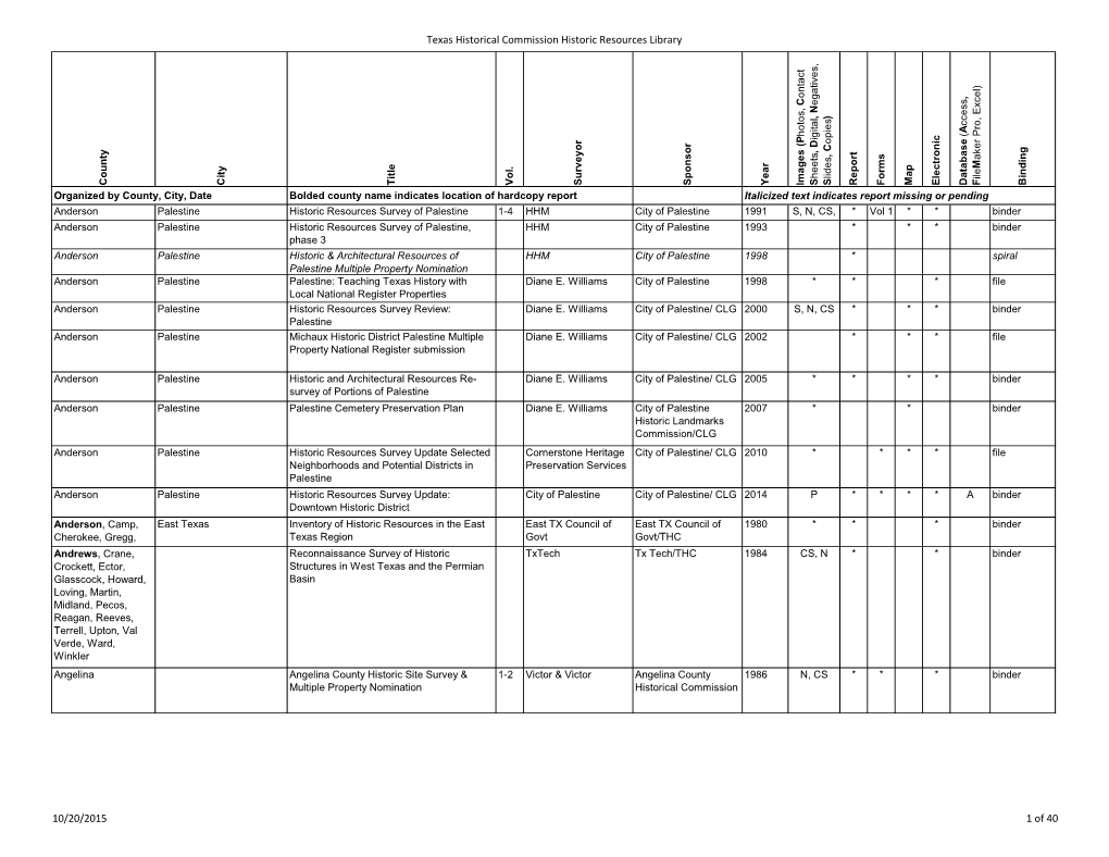 Texas Historical Commission Historic Resources Library 10/20/2015 1 of 40