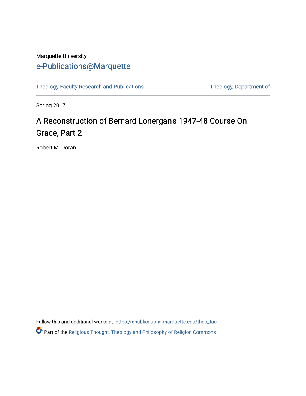 A Reconstruction of Bernard Lonergan's 1947-48 Course on Grace, Part 2