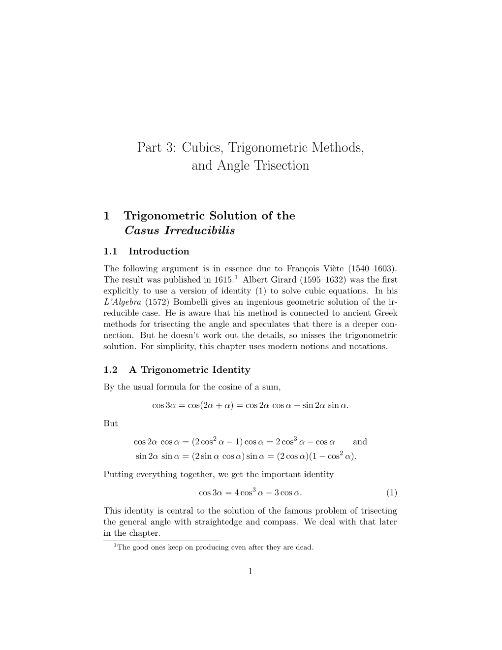 Cubics, Trigonometric Methods, and Angle Trisection