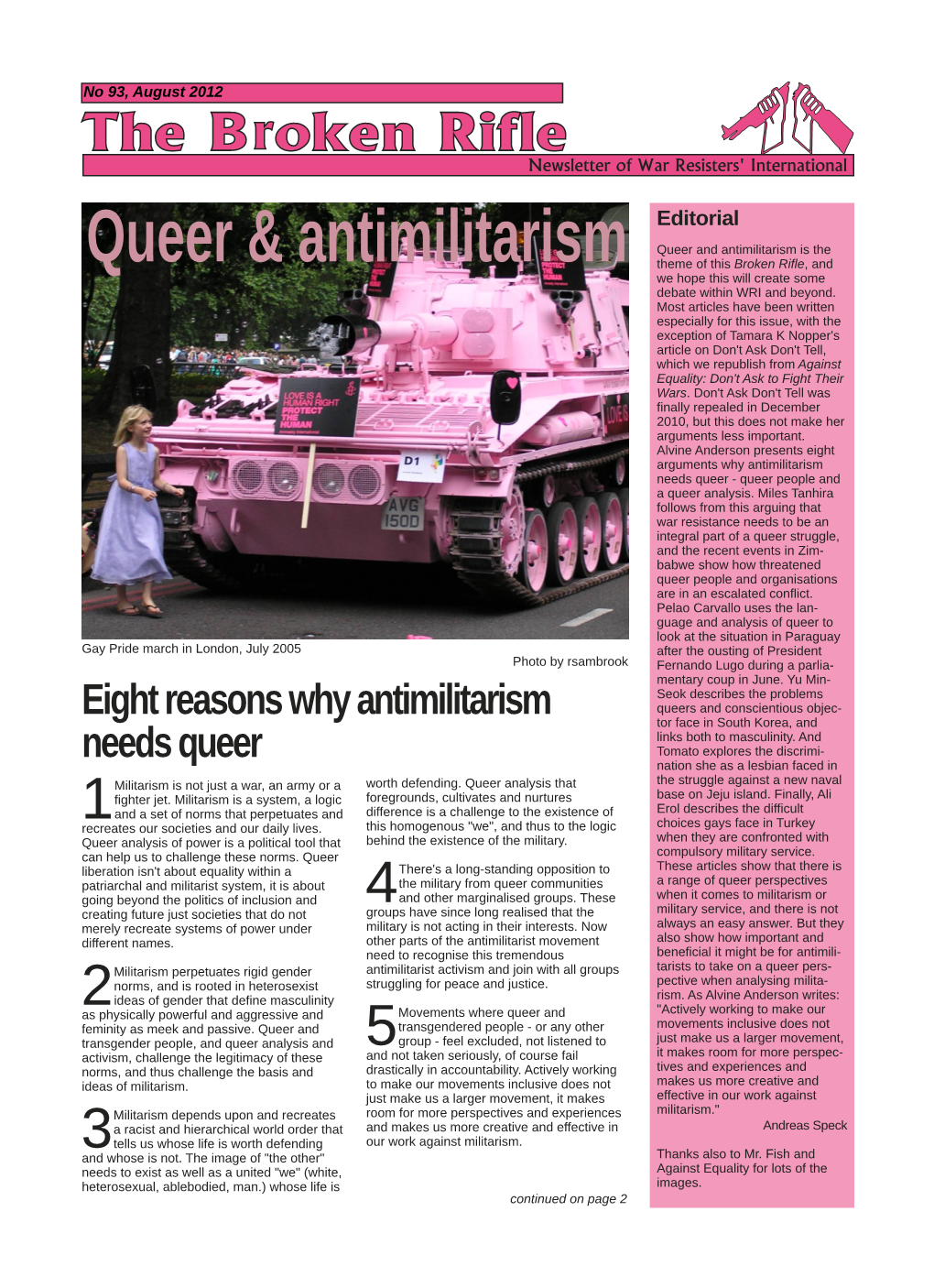 The Broken Rifle Newsletter: Queers and Anti-Militarism
