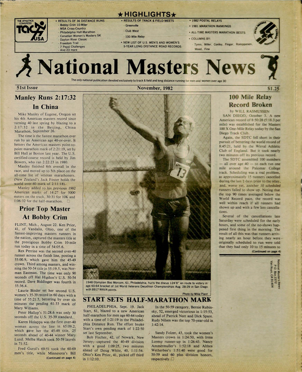 November 1982 National Masters News