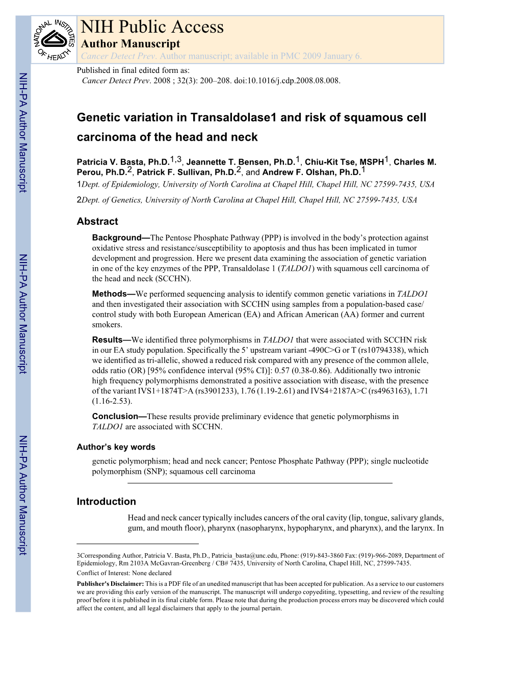 NIH Public Access Author Manuscript Cancer Detect Prev