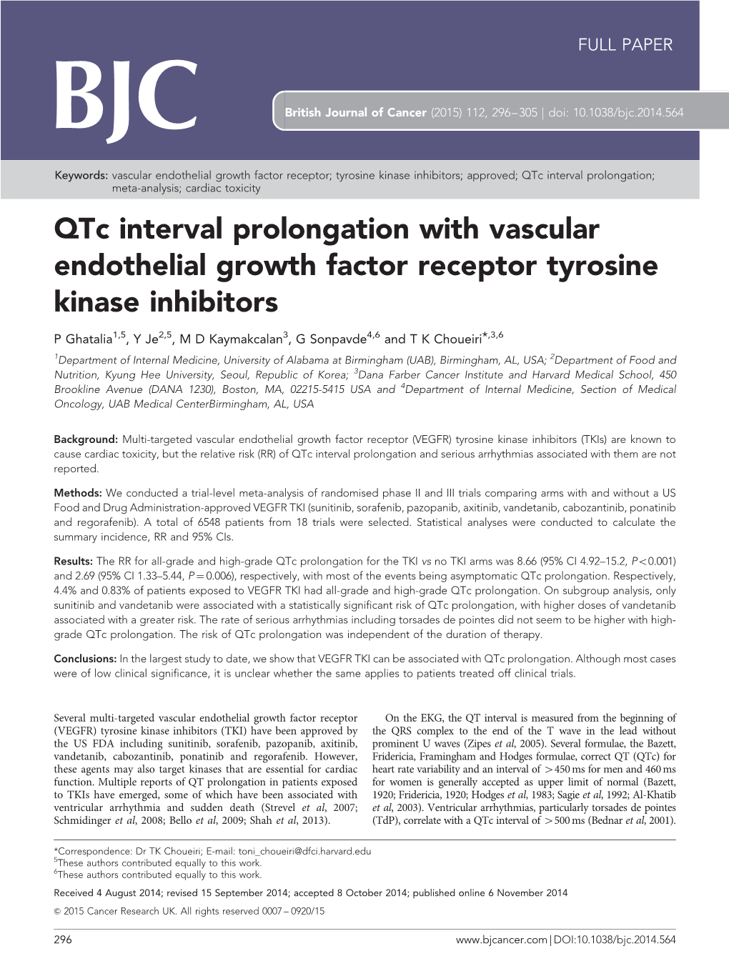 Qtc Interval Prolongation with Vascular Endothelial Growth Factor Receptor Tyrosine Kinase Inhibitors