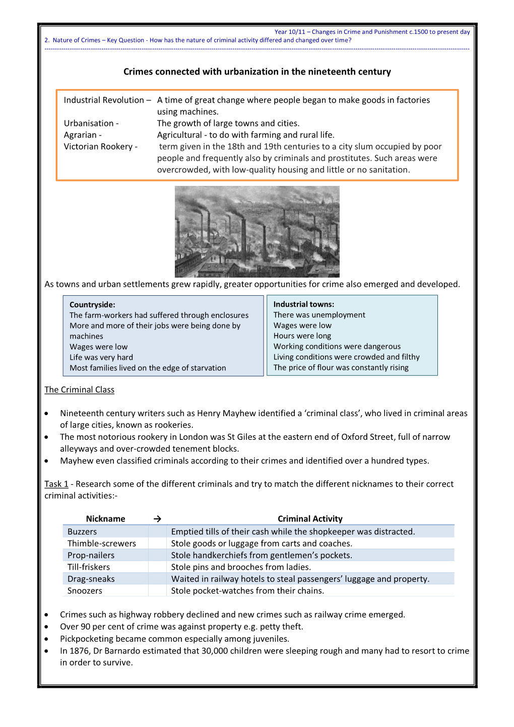 Crimes Connected with Urbanization in the Nineteenth Century