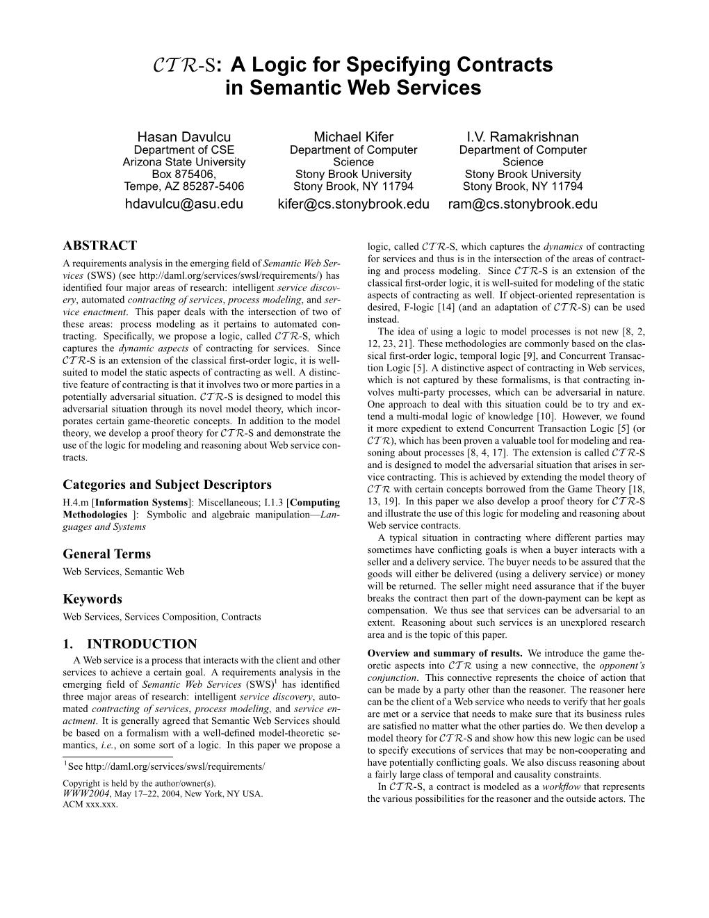 A Logic for Specifying Contracts in Semantic Web Services