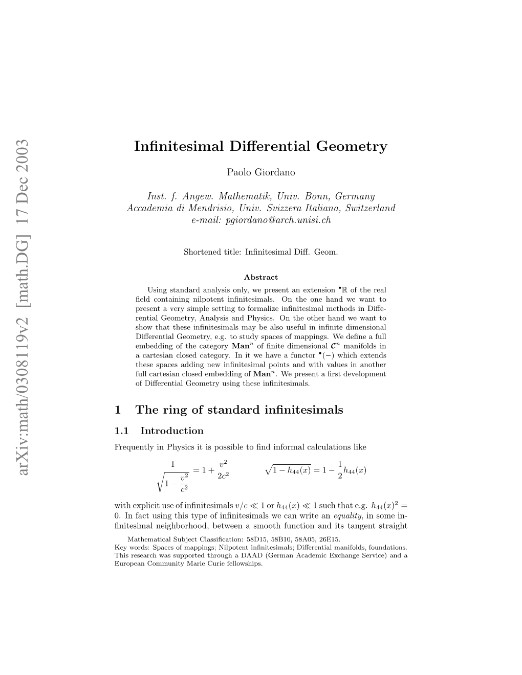 Infinitesimal Differential Geometry