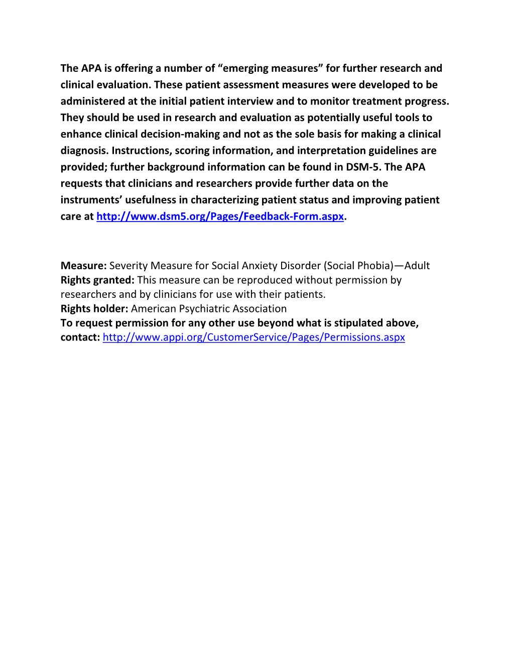 Social Phobia)—Adult Rights Granted: This Measure Can Be Reproduced Without Permission by Researchers and by Clinicians for Use with Their Patients