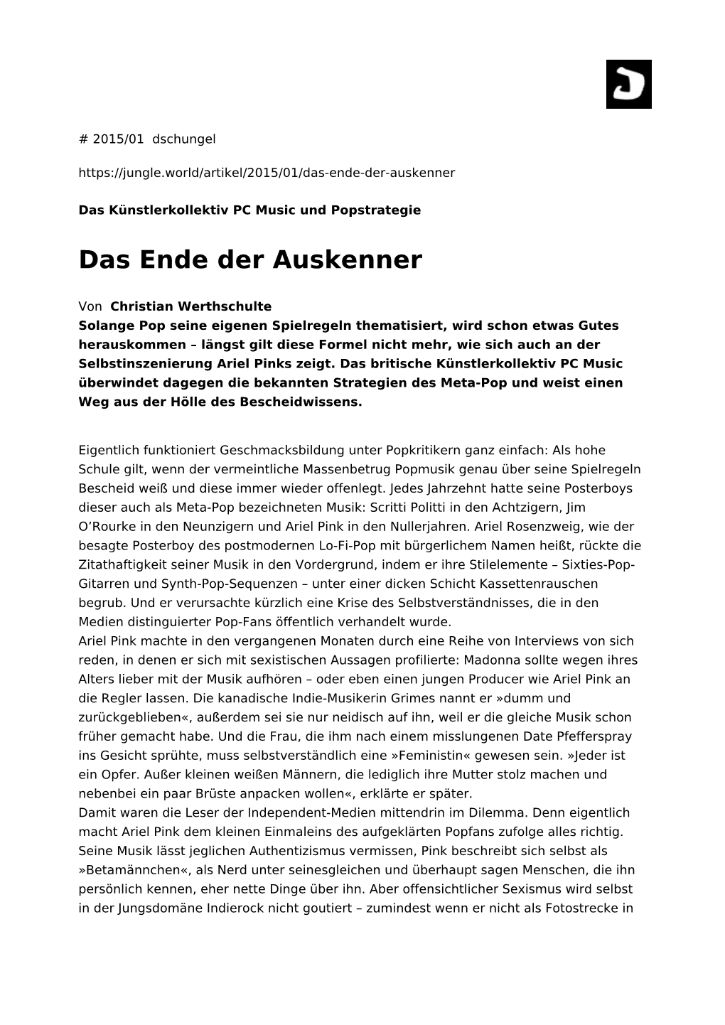 Das Ende Der Auskenner