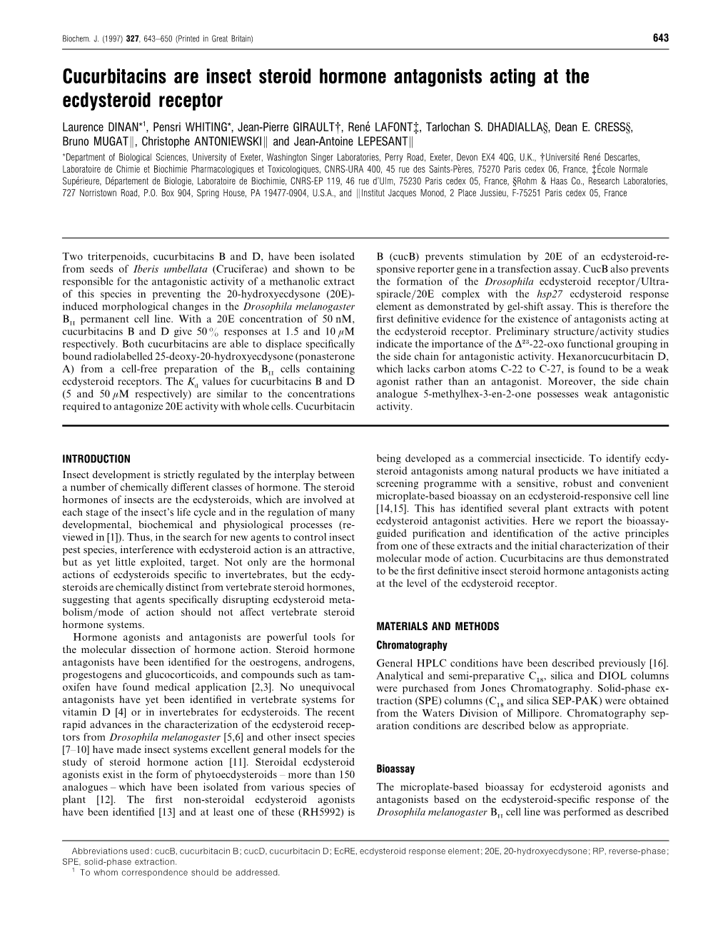 Cucurbitacins Are Insect Steroid Hormone Antagonists Acting at The