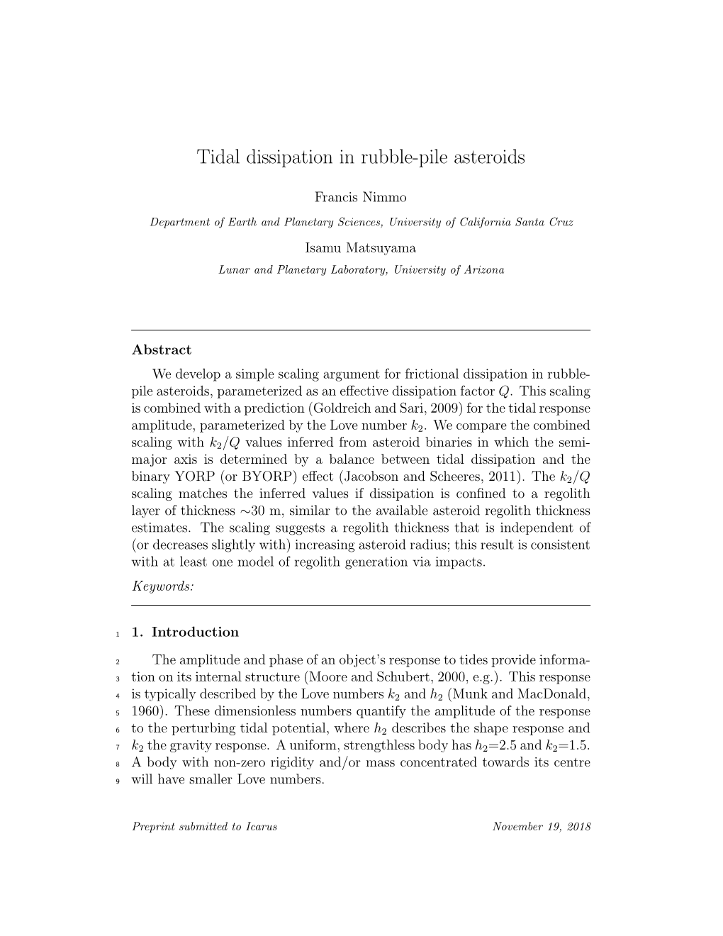 Tidal Dissipation in Rubble-Pile Asteroids