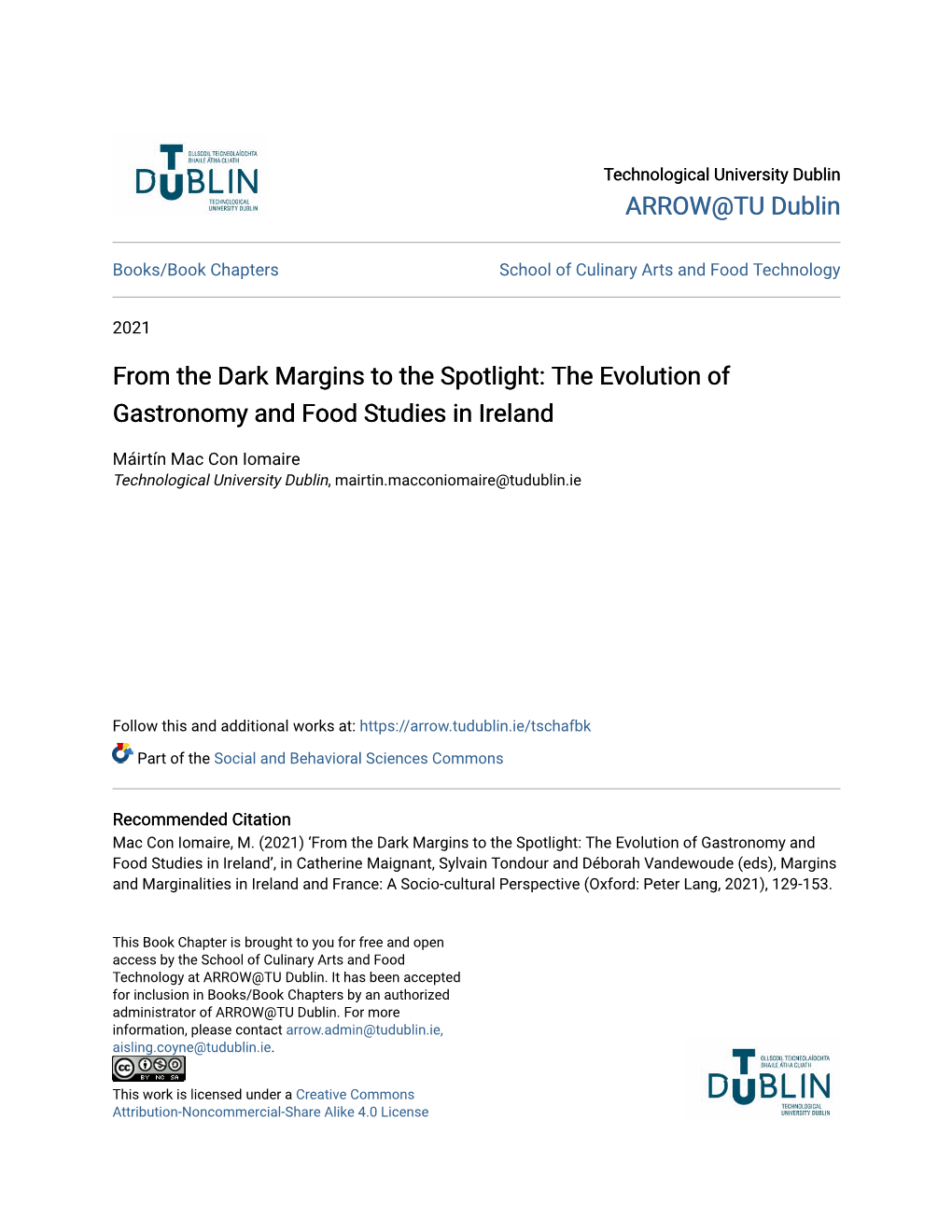 From the Dark Margins to the Spotlight: the Evolution of Gastronomy and Food Studies in Ireland