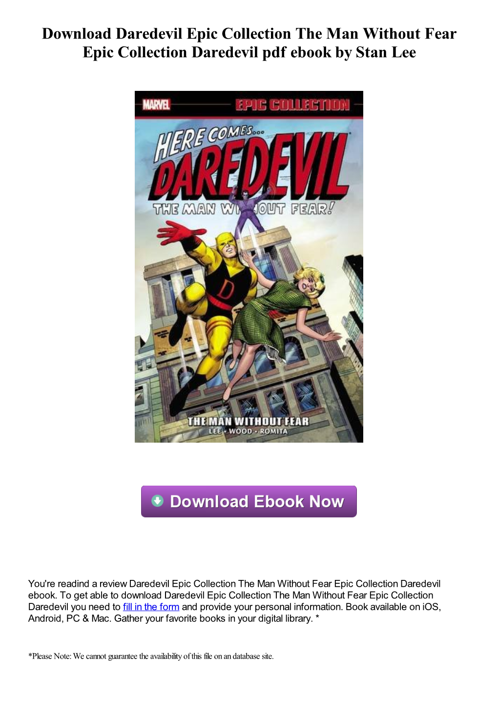 Daredevil Epic Collection the Man Without Fear Epic Collection Daredevil Pdf Ebook by Stan Lee
