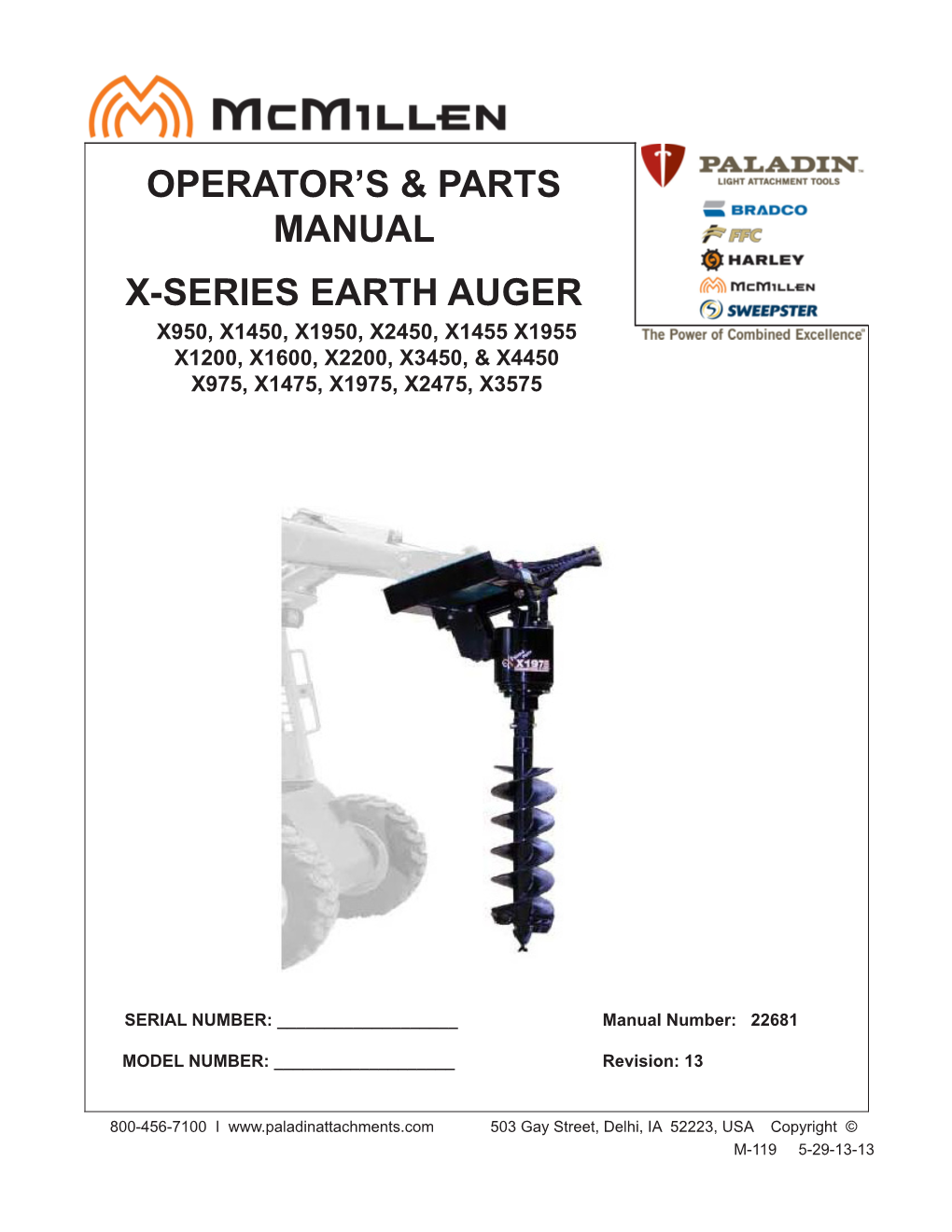 Operator's & Parts Manual X-Series Earth Auger