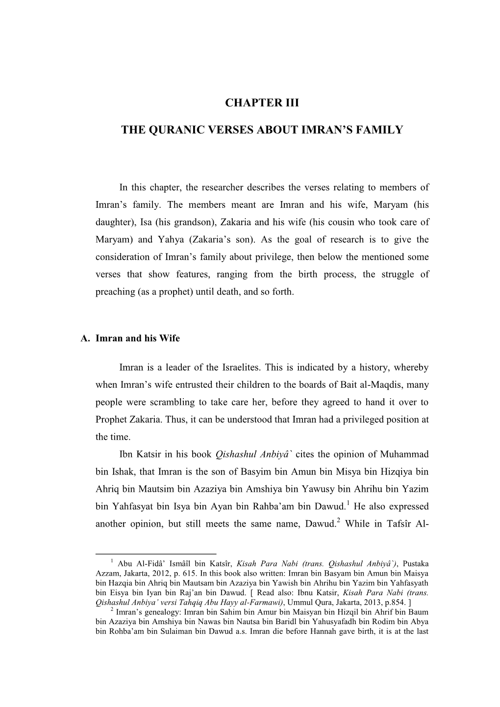 Imran's Family in the Quran (A Thematic Study Using Qashash Fî Al-Qurân