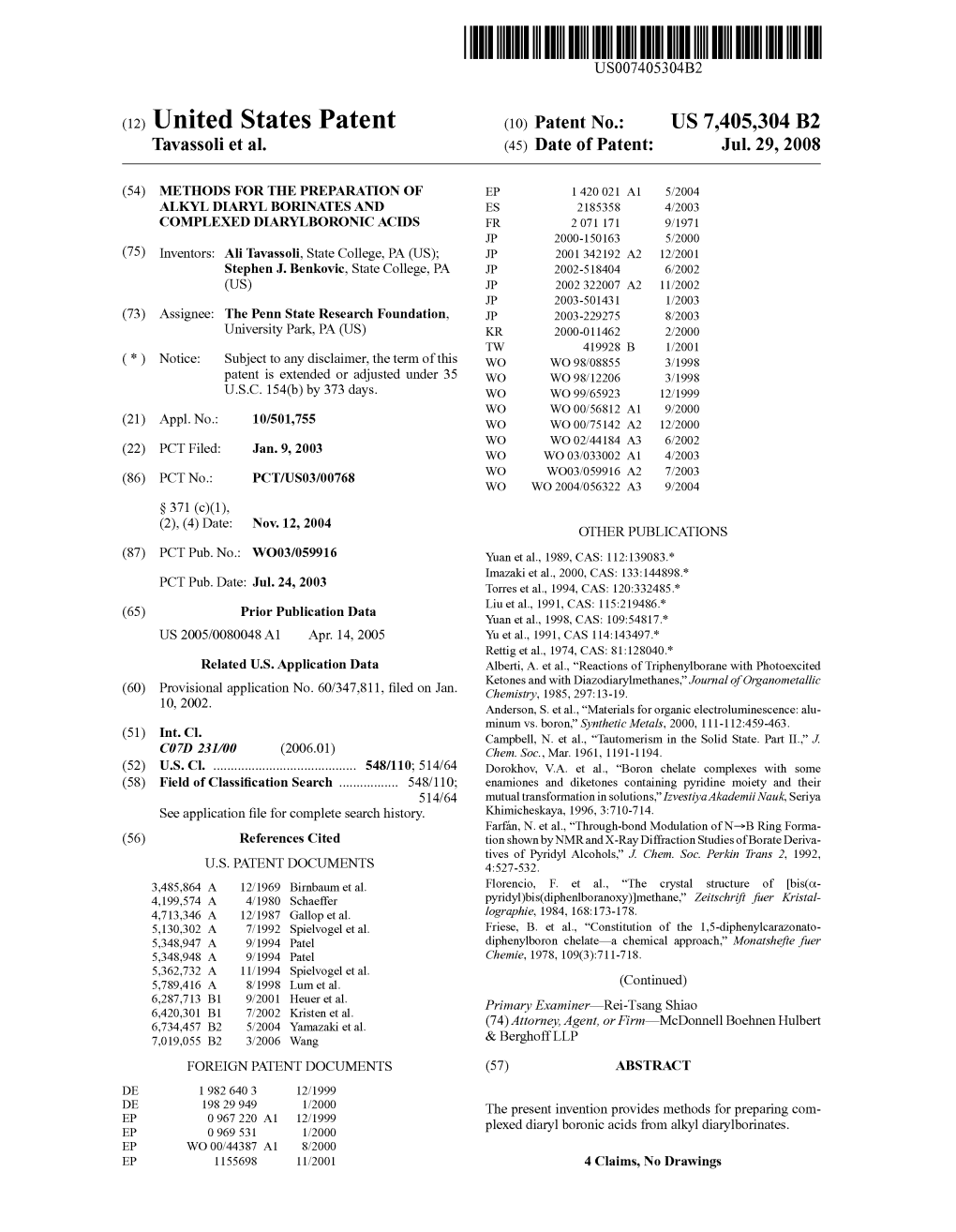 (12) United States Patent (10) Patent No.: US 7.405,304 B2 Tavassoli Et Al