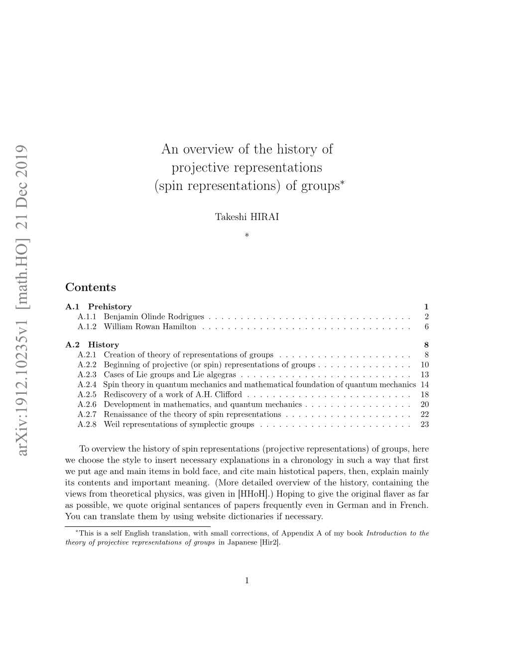 An Overview of the History of Projective Representations (Spin