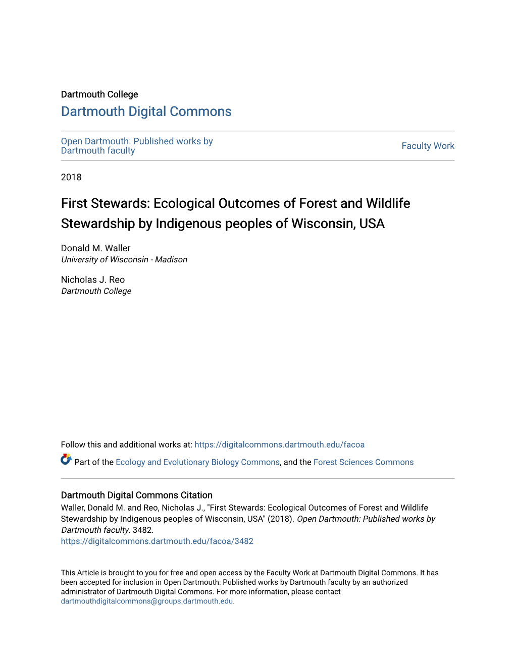 Ecological Outcomes of Forest and Wildlife Stewardship by Indigenous Peoples of Wisconsin, USA