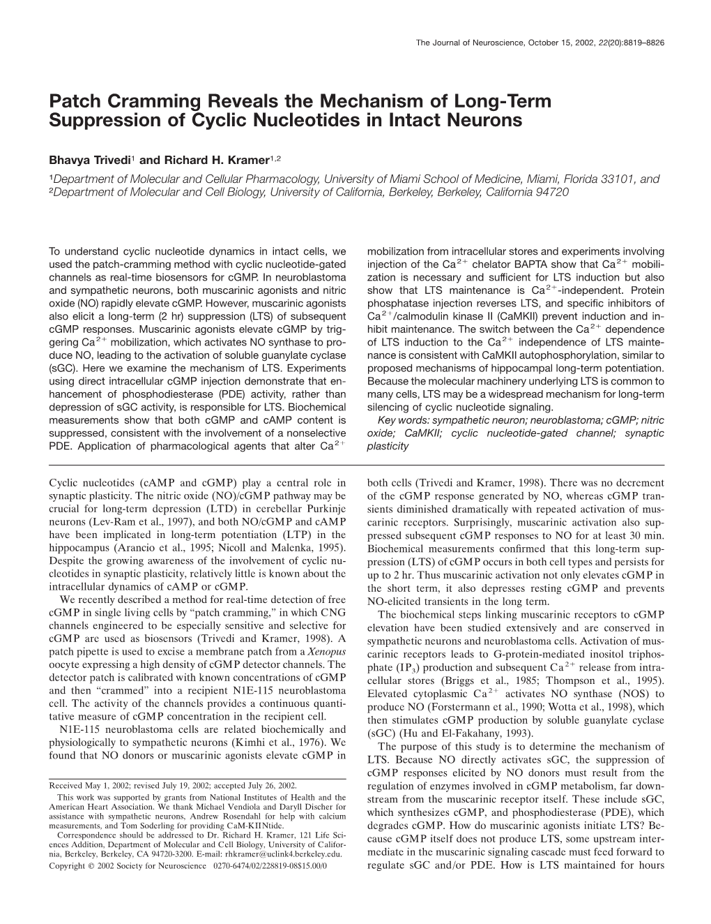 Patch Cramming Reveals the Mechanism of Long-Term Suppression of Cyclic Nucleotides in Intact Neurons