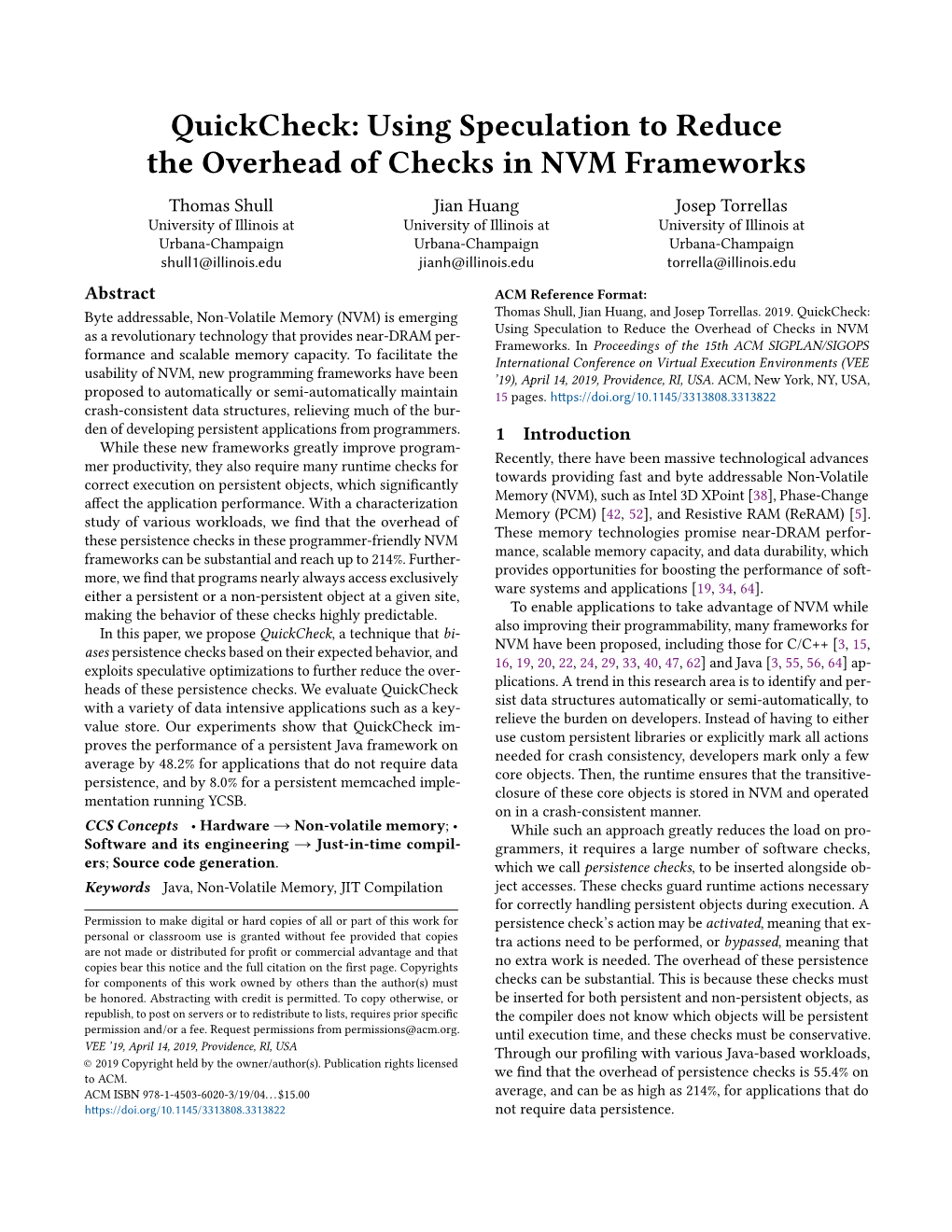 Quickcheck: Using Speculation to Reduce the Overhead of Checks In