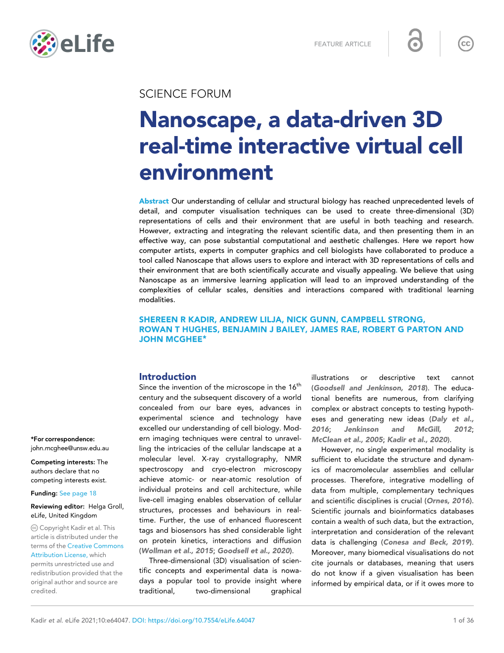 Nanoscape, a Data-Driven 3D Real-Time Interactive Virtual Cell Environment