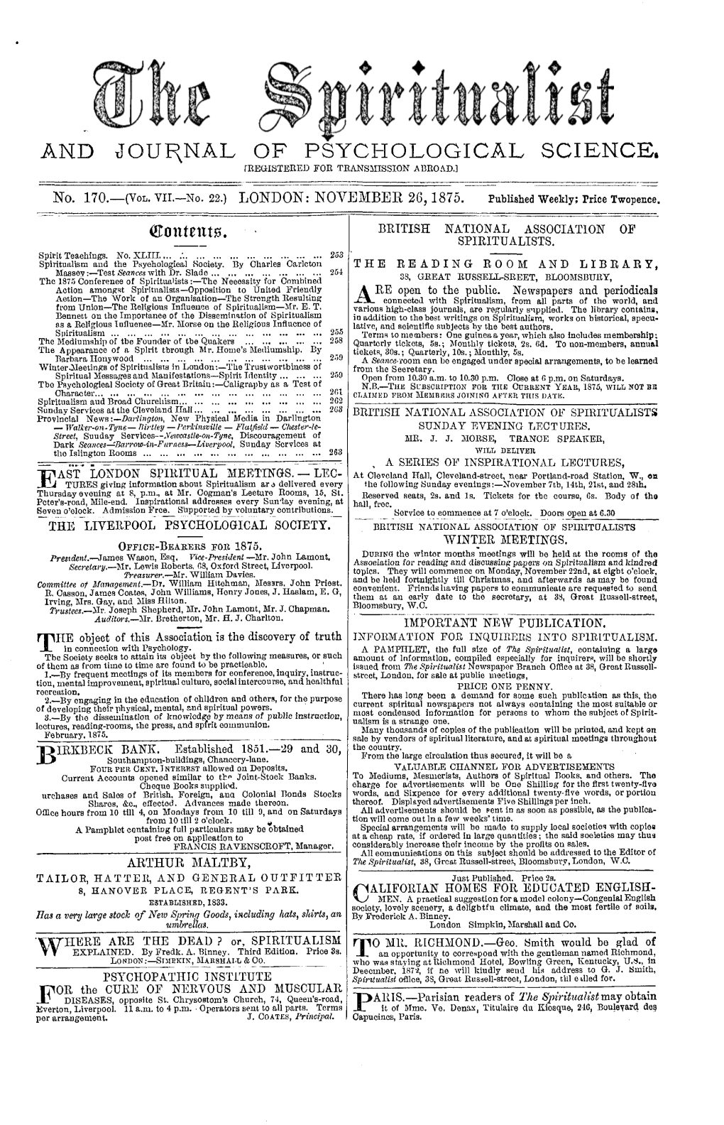 Spiritualist V7 N22 Nov 26 1875