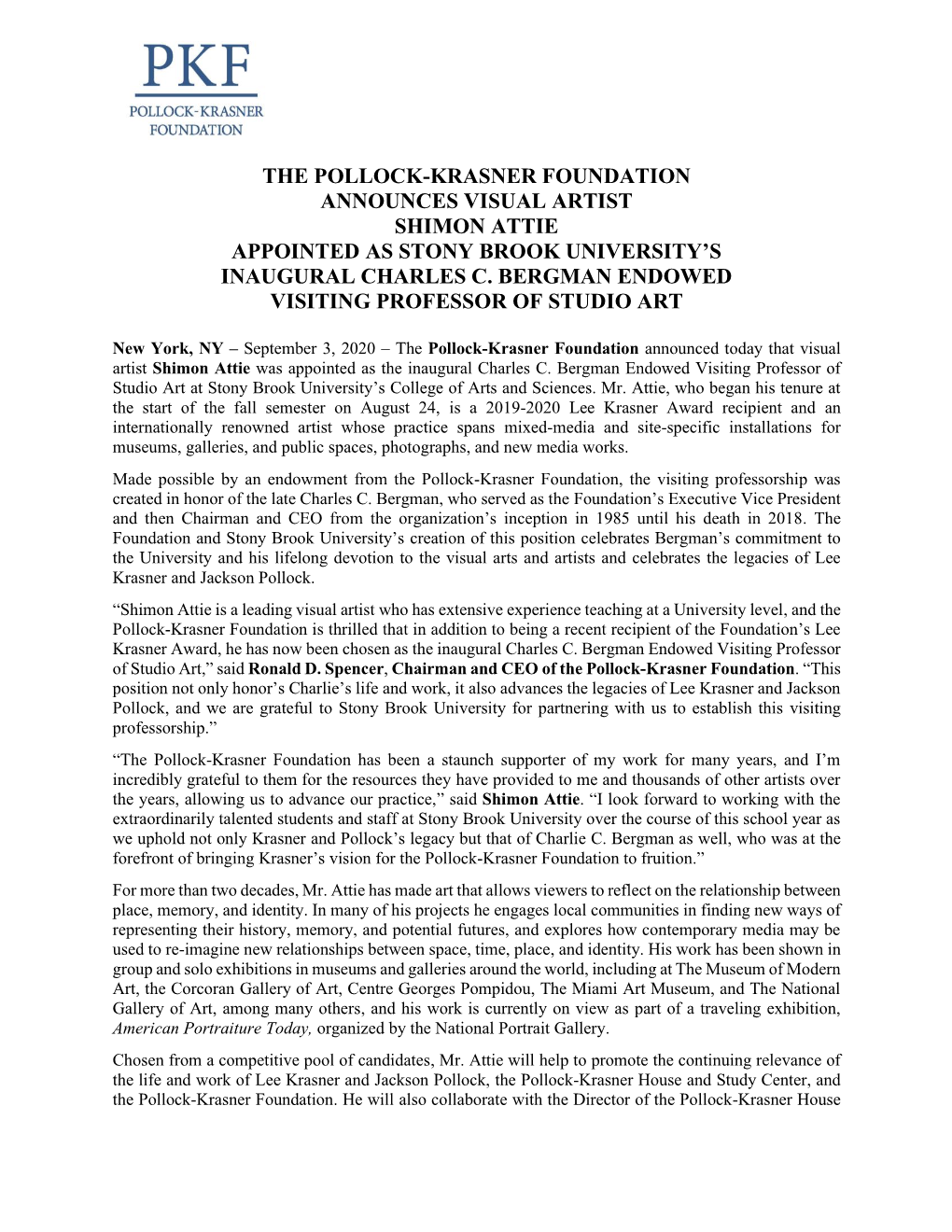 The Pollock-Krasner Foundation Announces Visual Artist Shimon Attie Appointed As Stony Brook University’S Inaugural Charles C