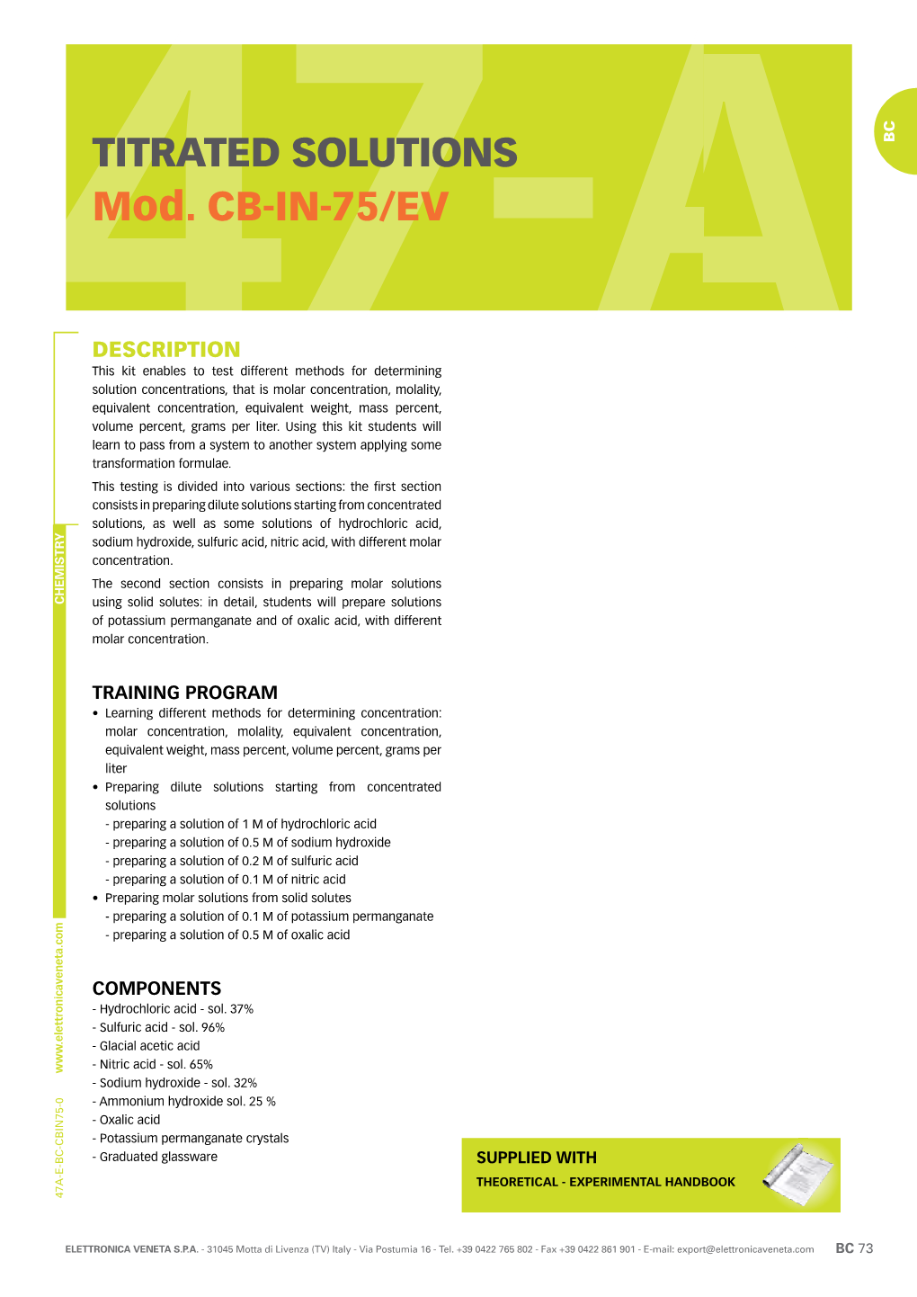 TITRATED SOLUTIONS Mod. CB-IN-75/EV