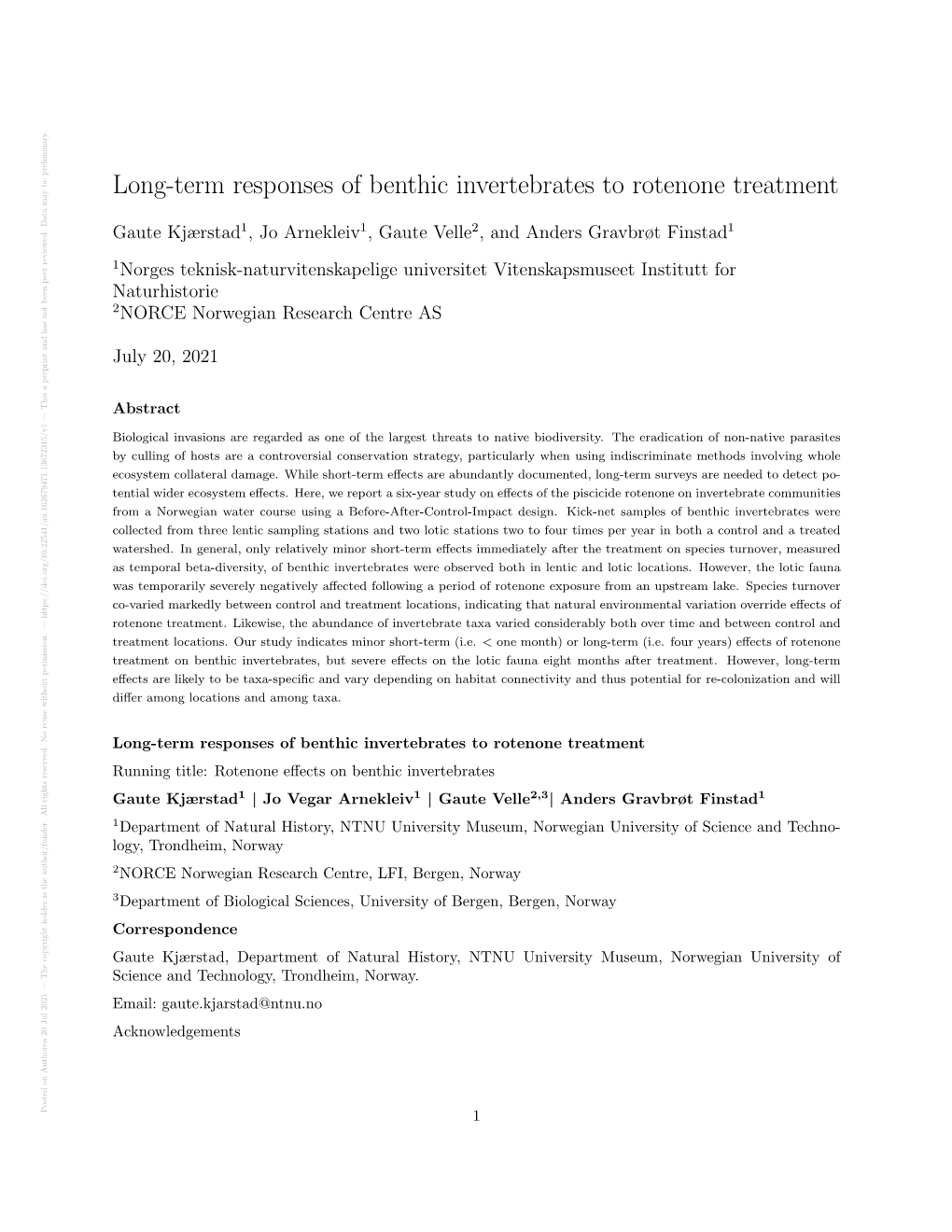 Long-Term Responses of Benthic Invertebrates to Rotenone