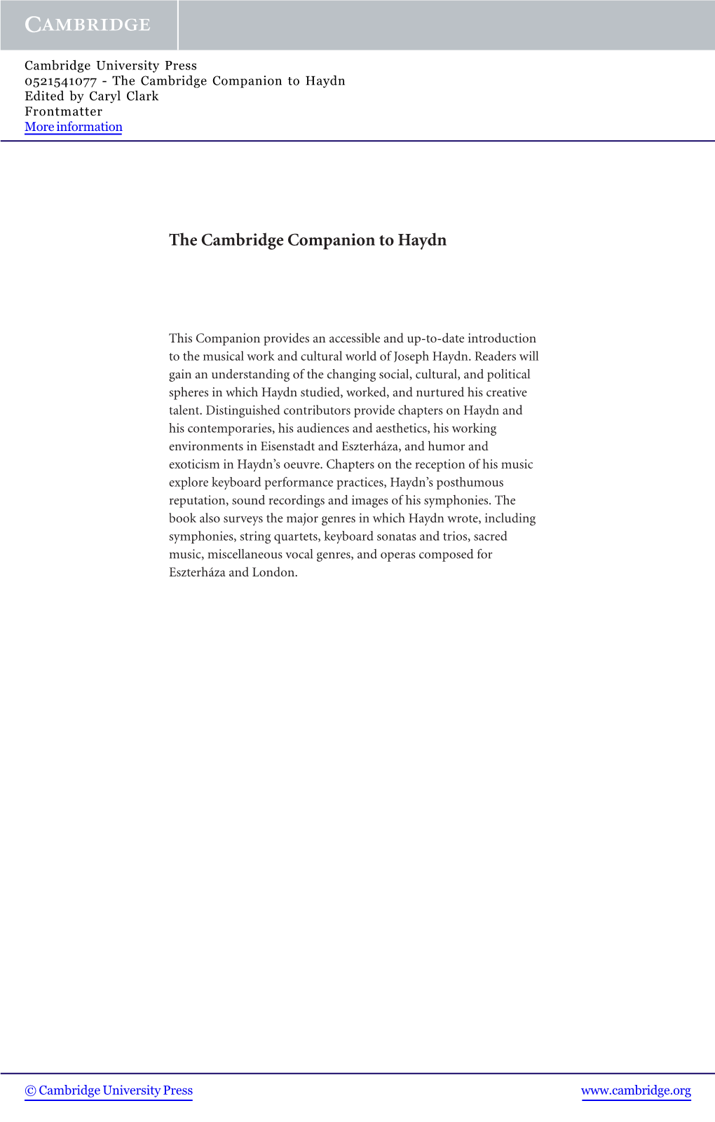 The Cambridge Companion to Haydn Edited by Caryl Clark Frontmatter More Information