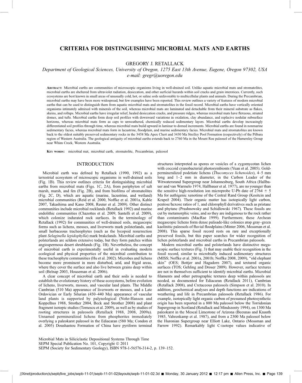 Criteria for Distinguishing Microbial Mats and Earths