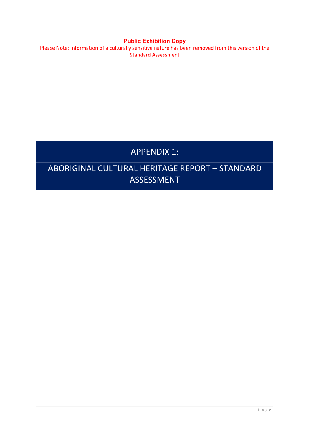 Aboriginal Cultural Heritage Report – Standard Assessment