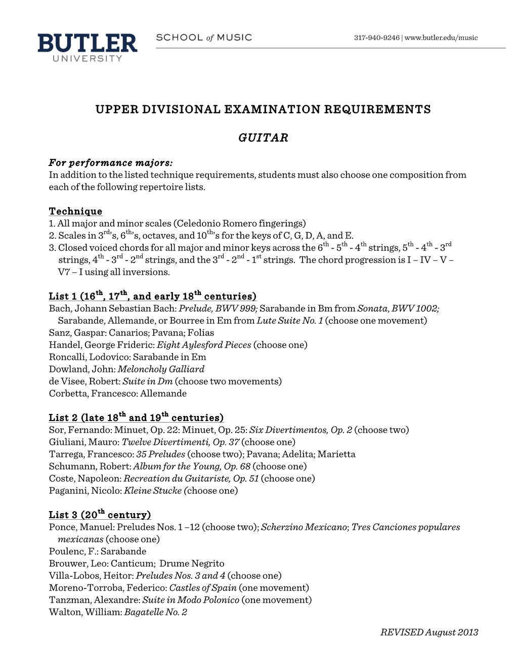 Upper Divisional Examination Requirements Guitar