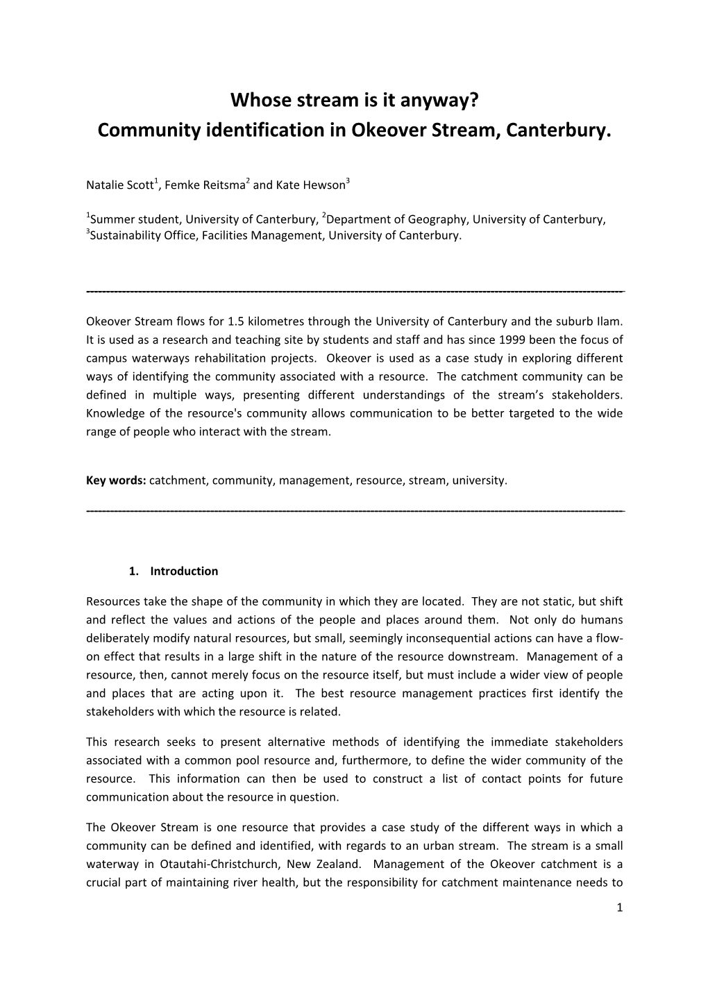 Community Identification in Okeover Stream, Canterbury