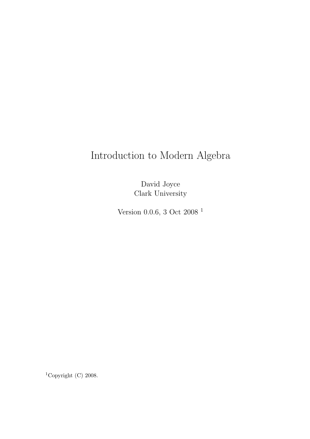 Introduction to Modern Algebra