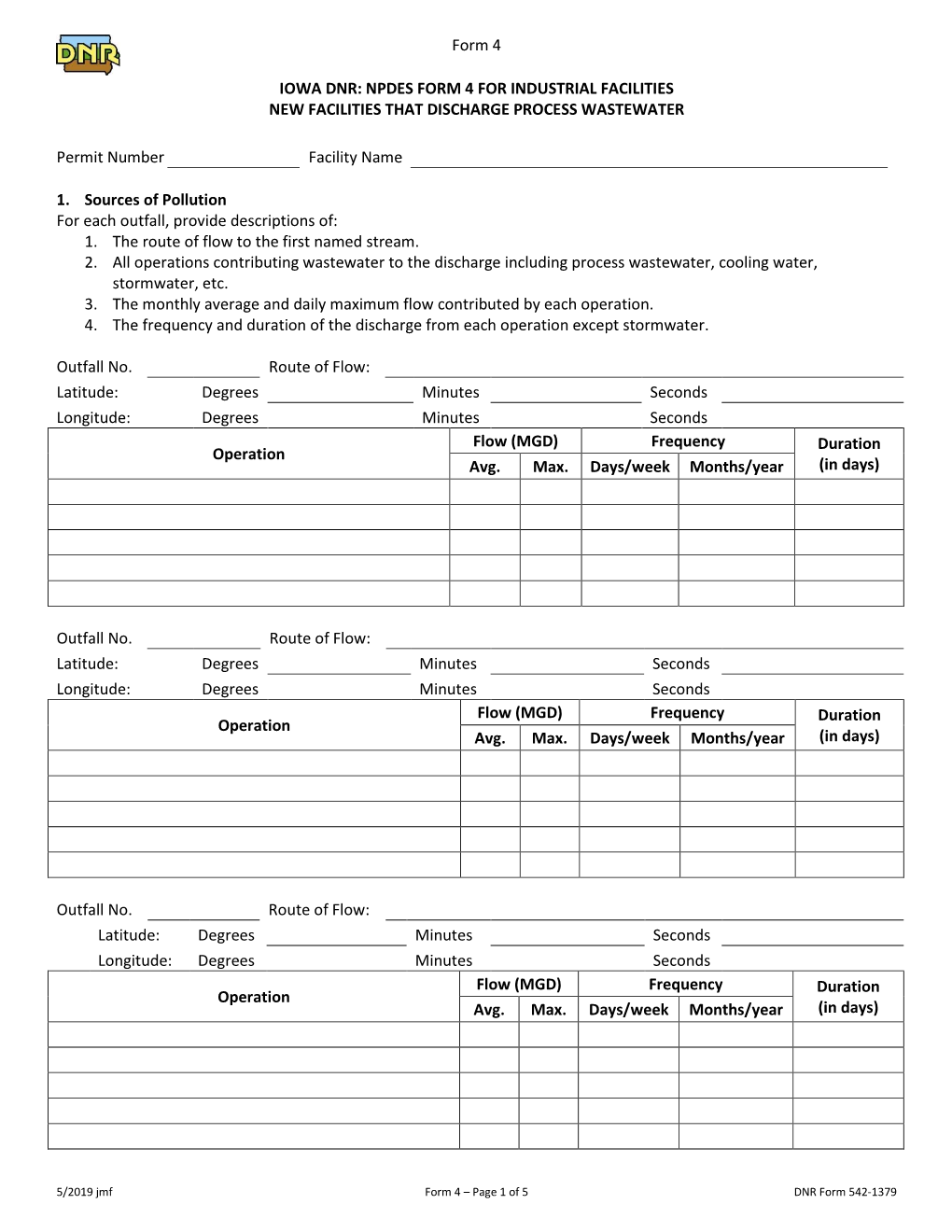 NPDES Form 4 for Industrial Facilities That Discharge Process Wastewater