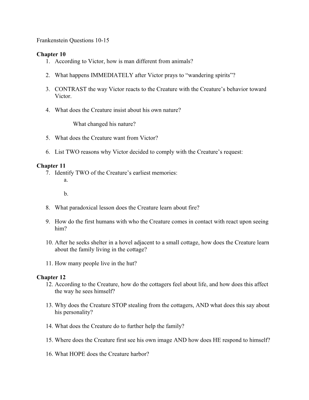 Frankenstein Questions 10-15