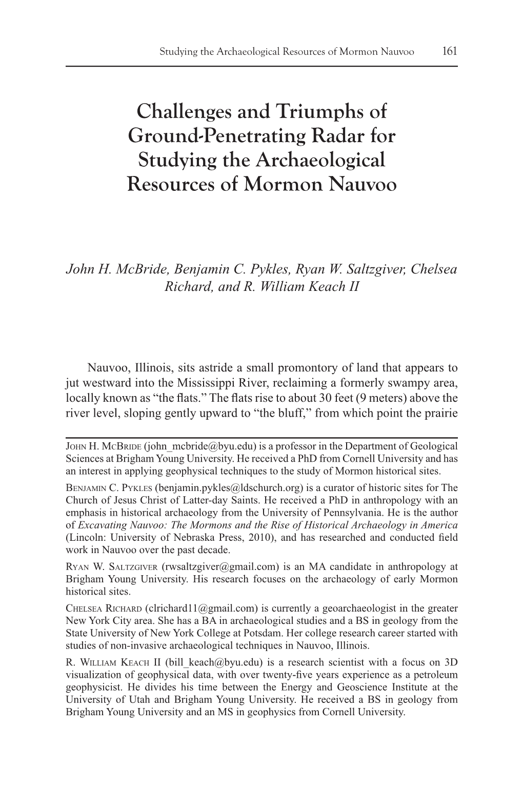 Challenges and Triumphs of Ground-Penetrating Radar for Studying the Archaeological Resources of Mormon Nauvoo