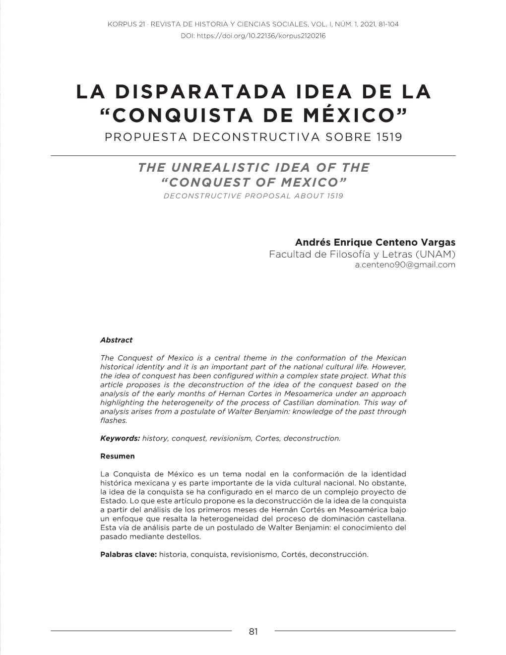 La Disparatada Idea De La “Conquista De México” Propuesta Deconstructiva Sobre 1519