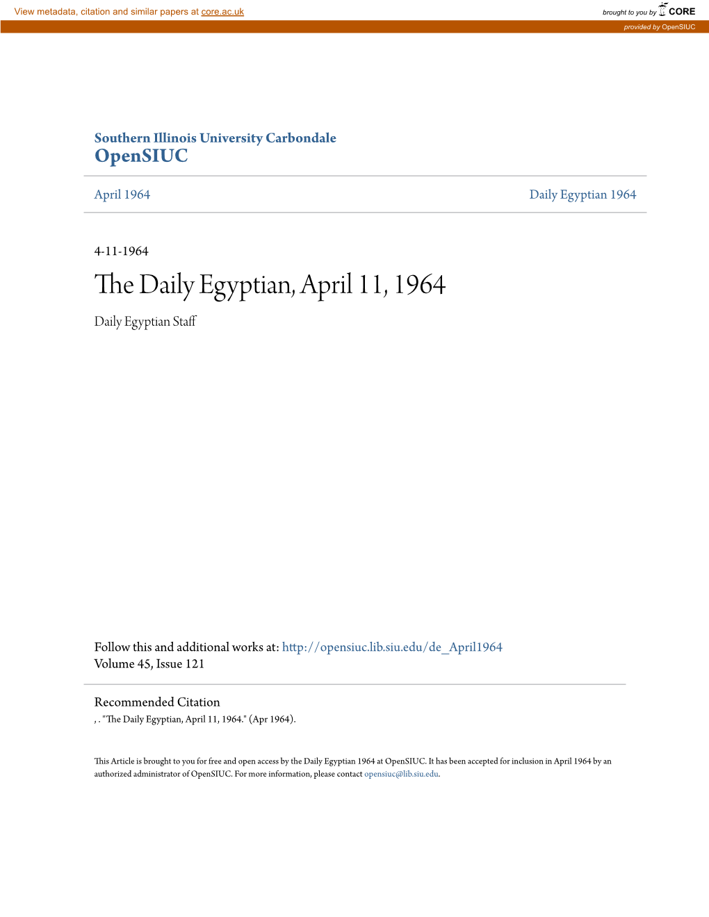 The Daily Egyptian, April 11, 1964