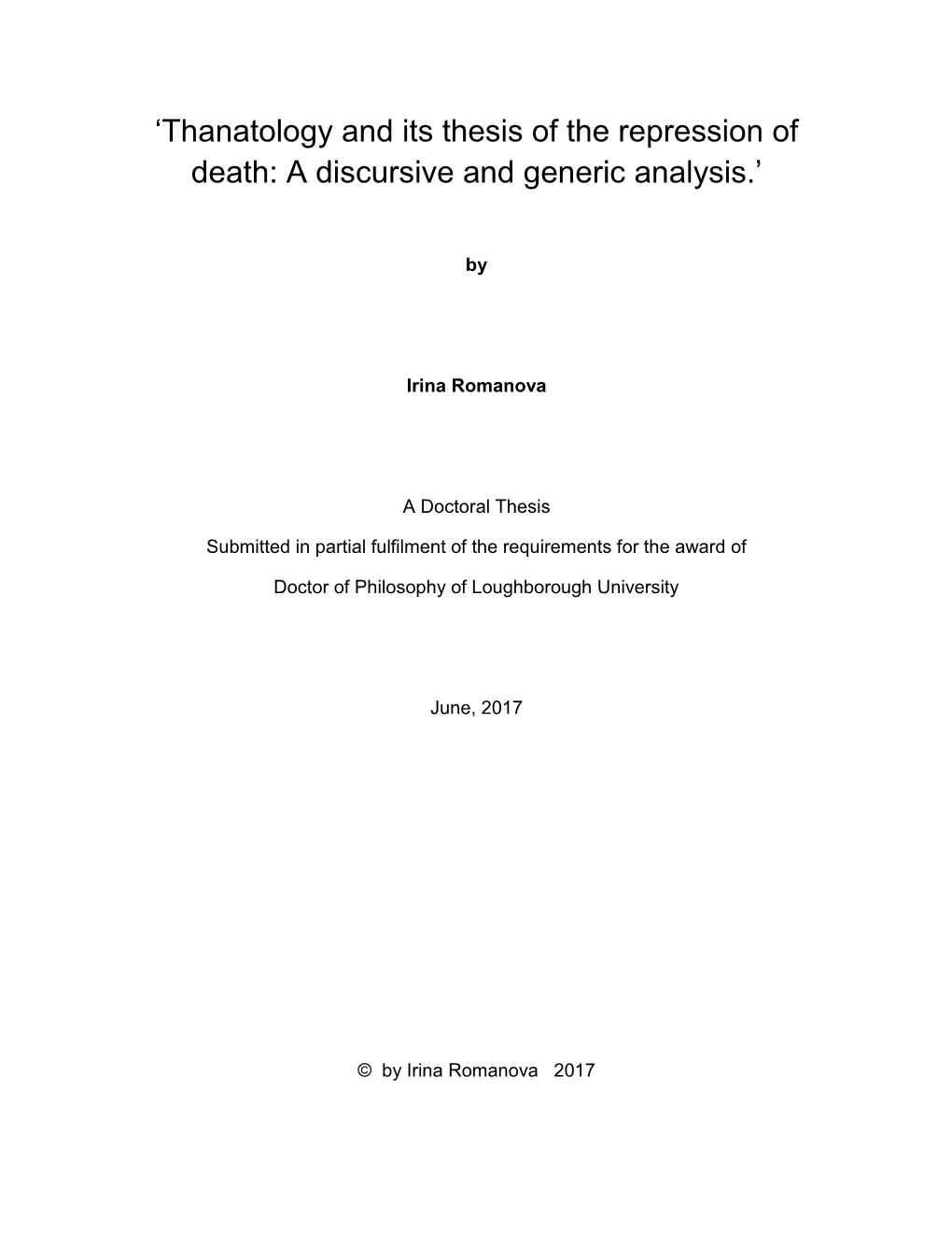 'Thanatology and Its Thesis of the Repression of Death: a Discursive