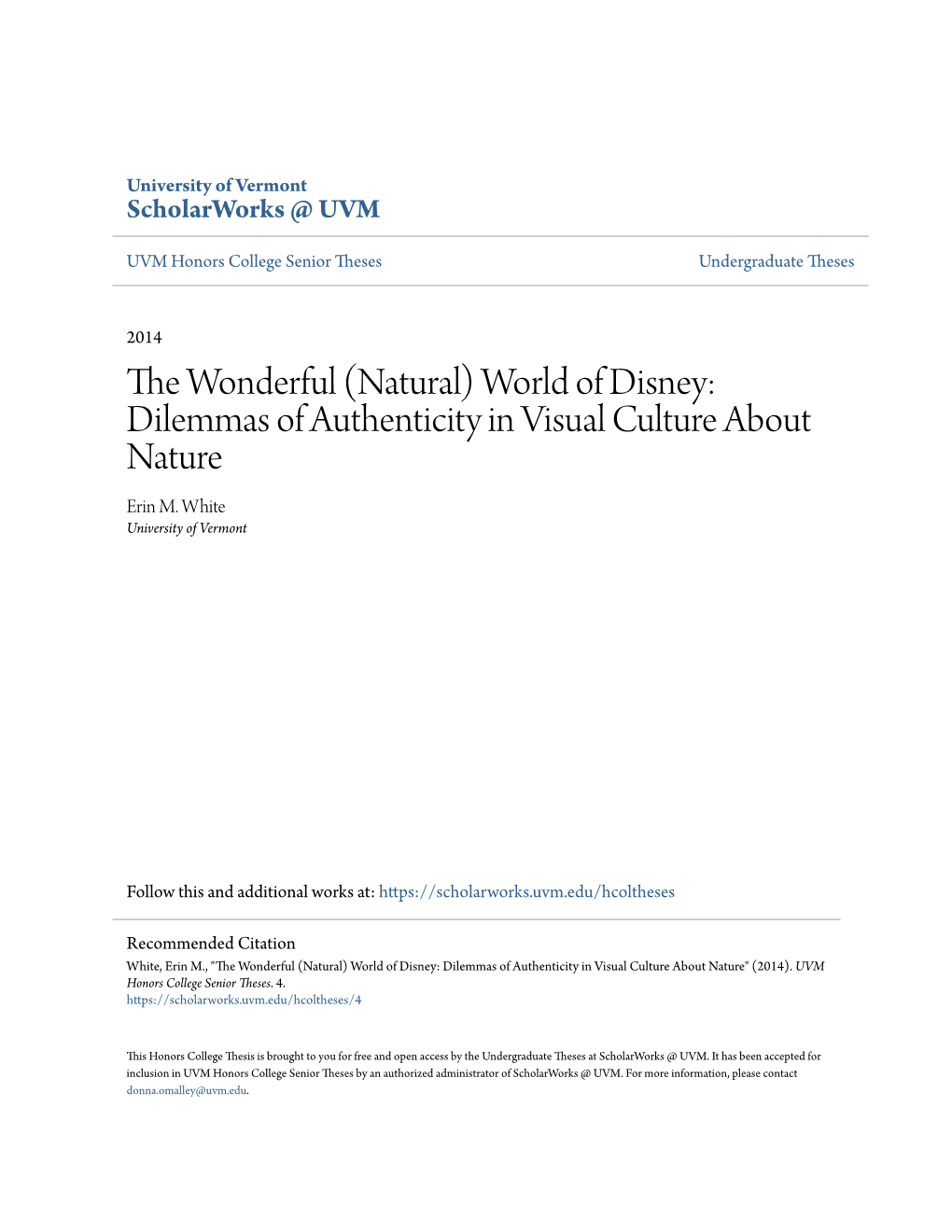 World of Disney: Dilemmas of Authenticity in Visual Culture About Nature Erin M