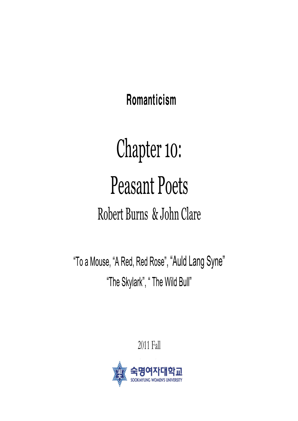 Chapter 10: Peasant Poets Robert Burns & John Clare