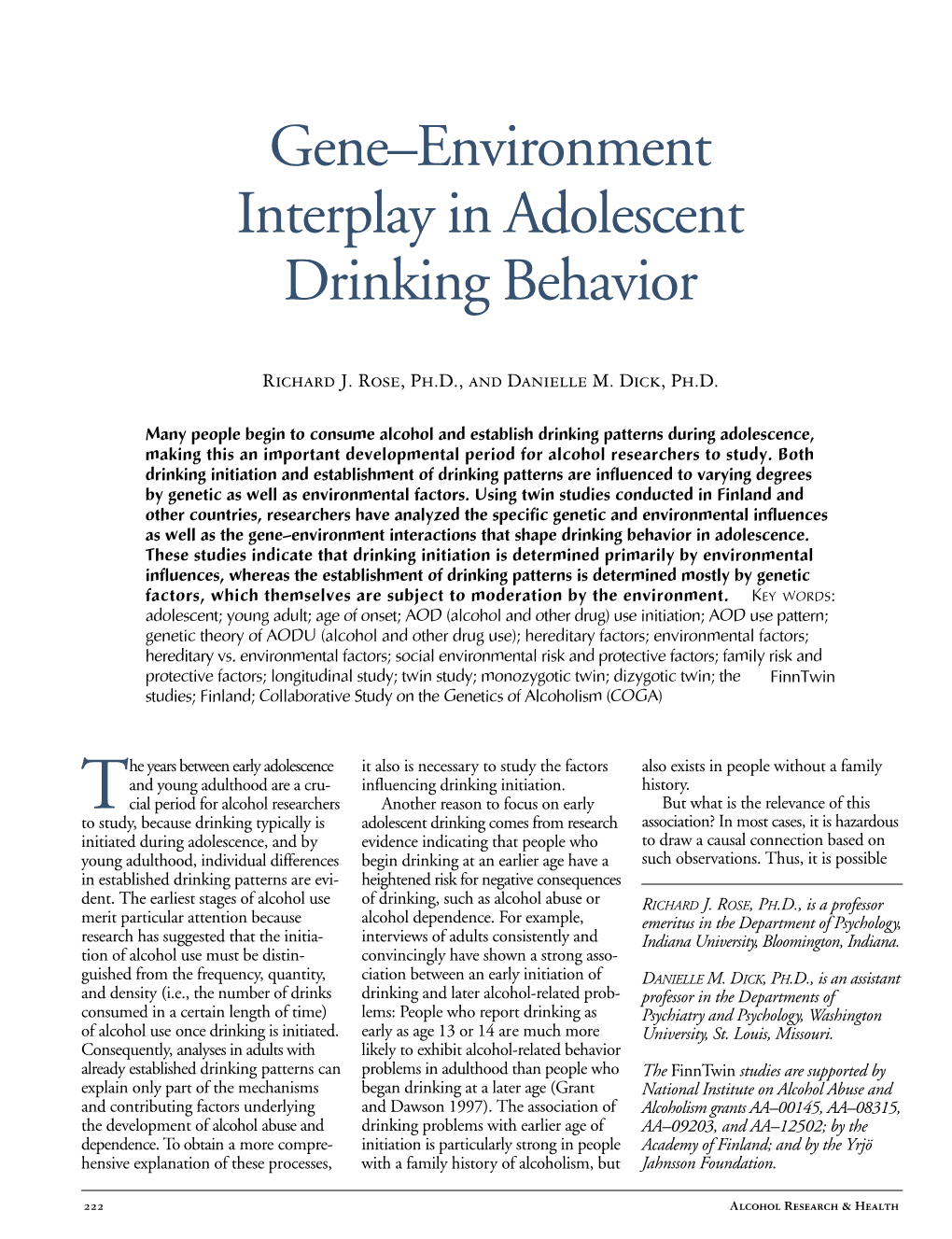 Gene–Environment Interplay in Adolescent Drinking Behavior