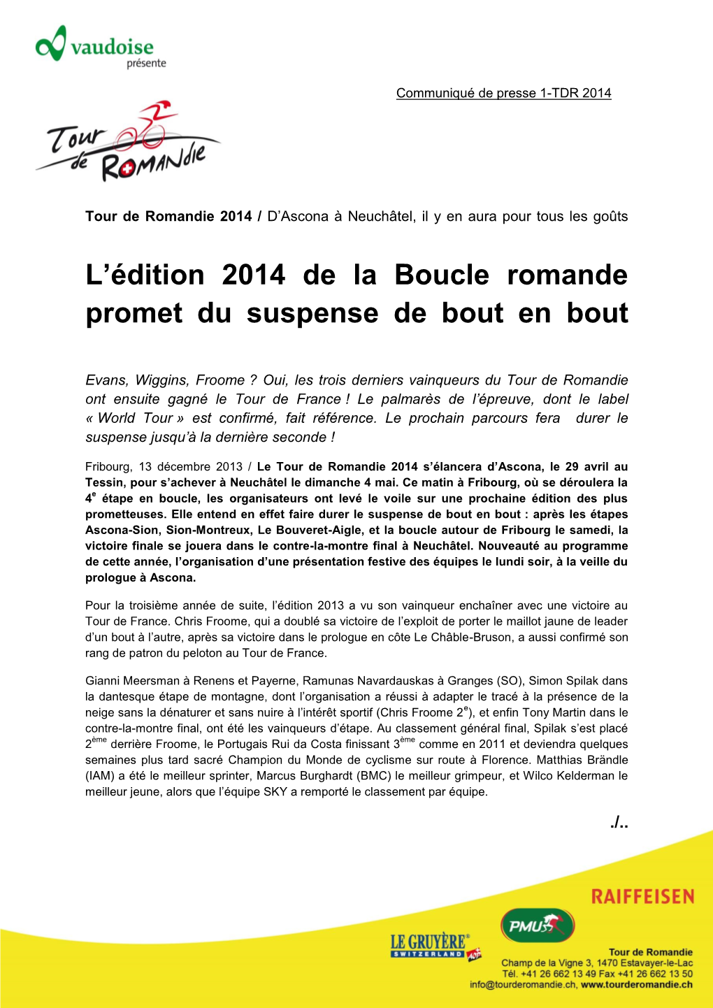 L'édition 2014 De La Boucle Romande Promet Du Suspense De Bout En Bout