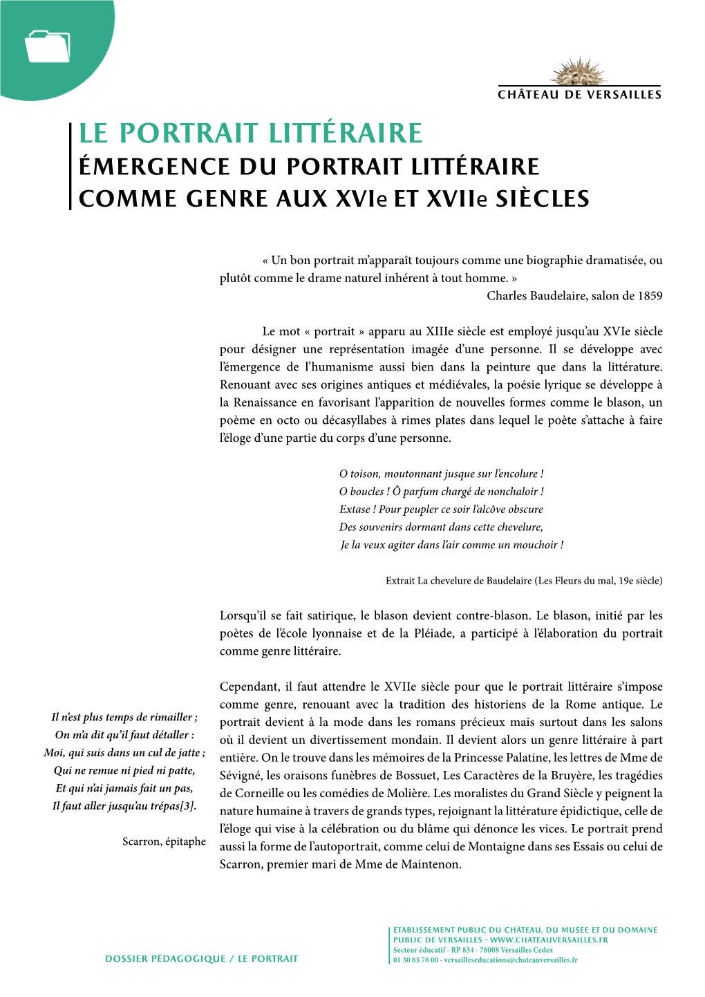 Le Portrait Littéraire Émergence Du Portrait Littéraire Comme Genre Aux Xvie ET Xviie SIÈCLES